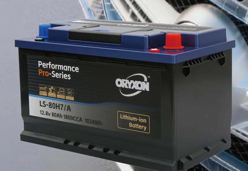 ORYXON LiFePO4 start-stop battery installed in a car engine bay