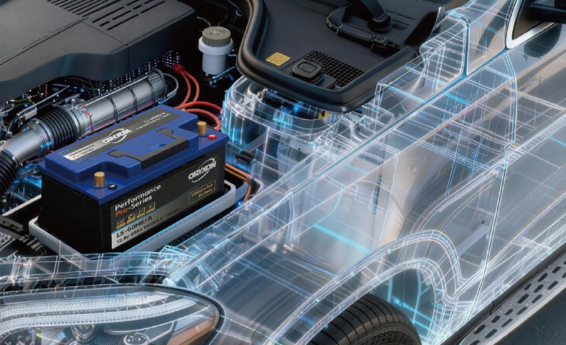 ORYXON lithium battery visualised inside a vehicle chassis